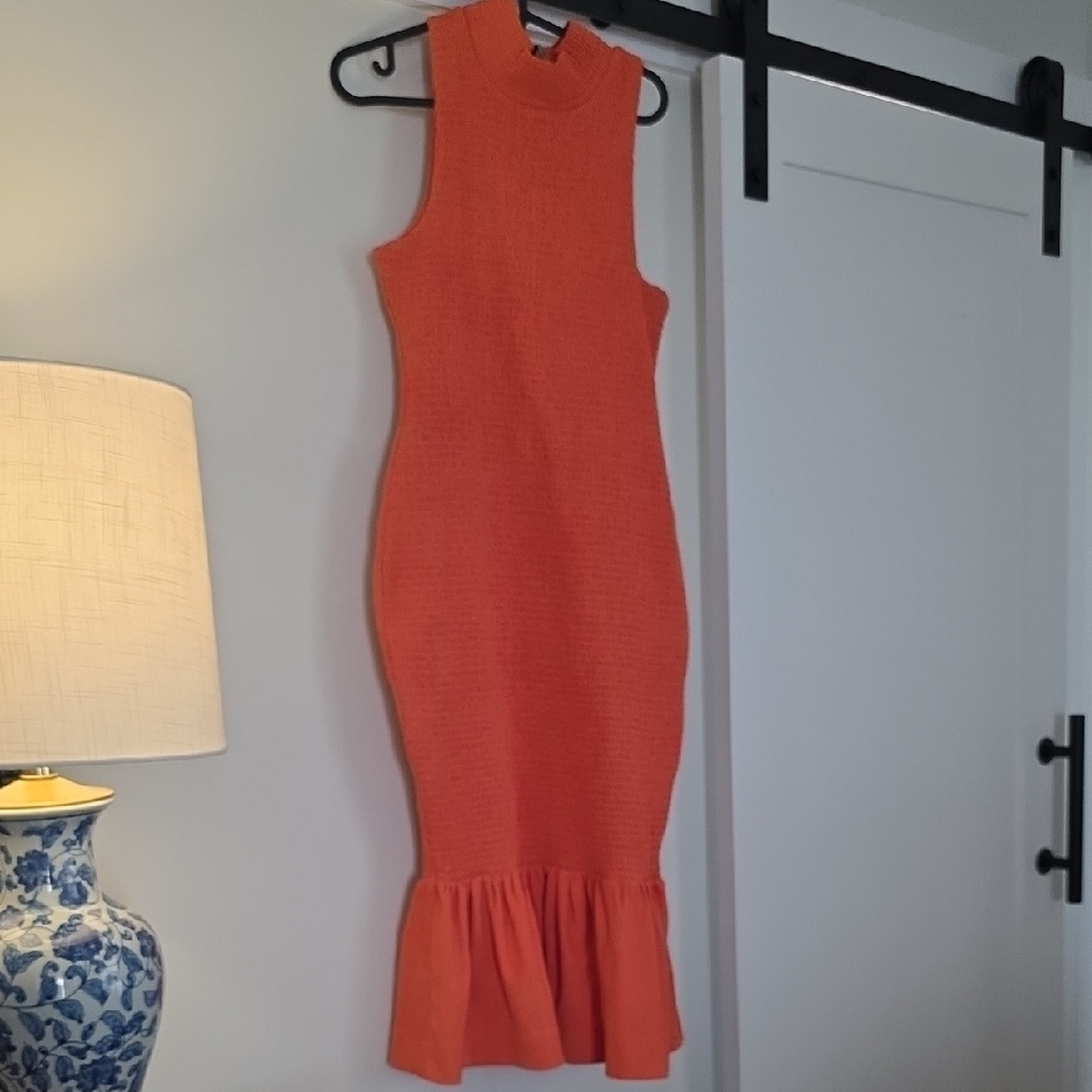 Anthropologie Sleeveless Orange  Mermaid Hem Dress Size M